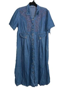 Vintage Monique Fashions Denim Dress Plus Size 2X Embroidery And Beading